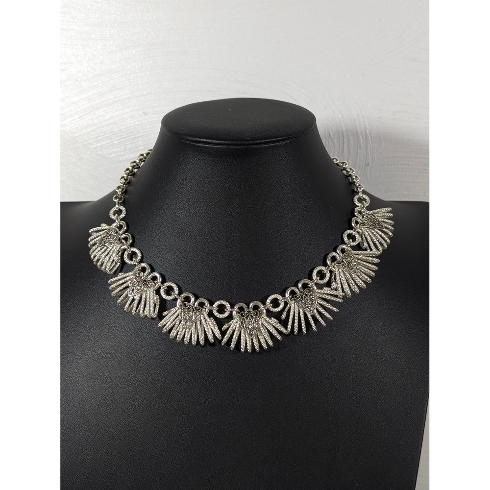 Vintage Made in Germany Silver Tone Fan Link Choker Necklace 17" Art Deco